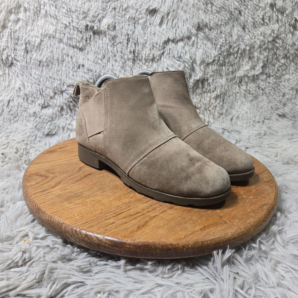 Sorel Emilie Chelsea Ankle Boots Womens/Girls Size 4 Suede Cattail Tan Leather